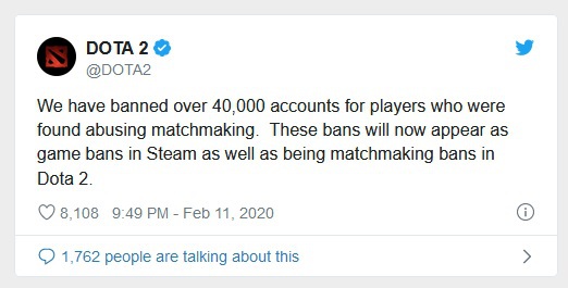 В популярной онлайновой игре «Dota 2» забанили 40 тысяч игроков